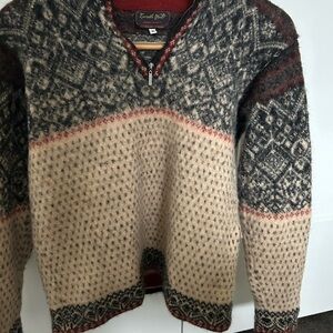 100% Alpaca Beige and Black Sweater. Made in Alaska